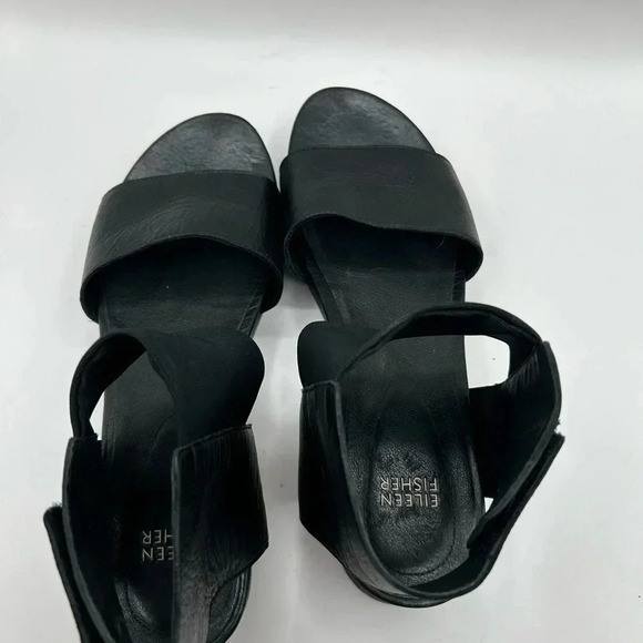 Eileen Fisher ✨ Spree Sport Platform Black Leather Ankle Strap Sandals ✨ Size 9 - Picture 9 of 9